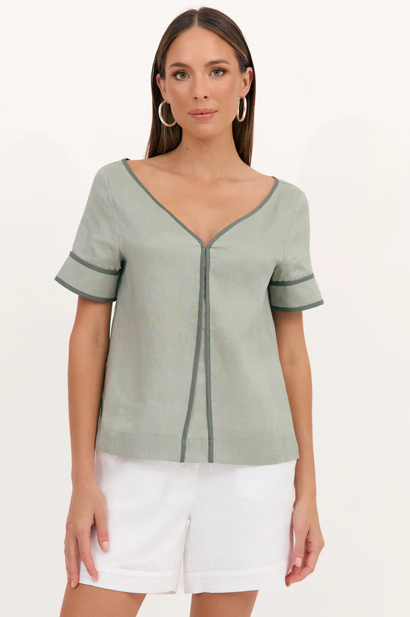 JUNIPER CONTRAST TOP (SAGE